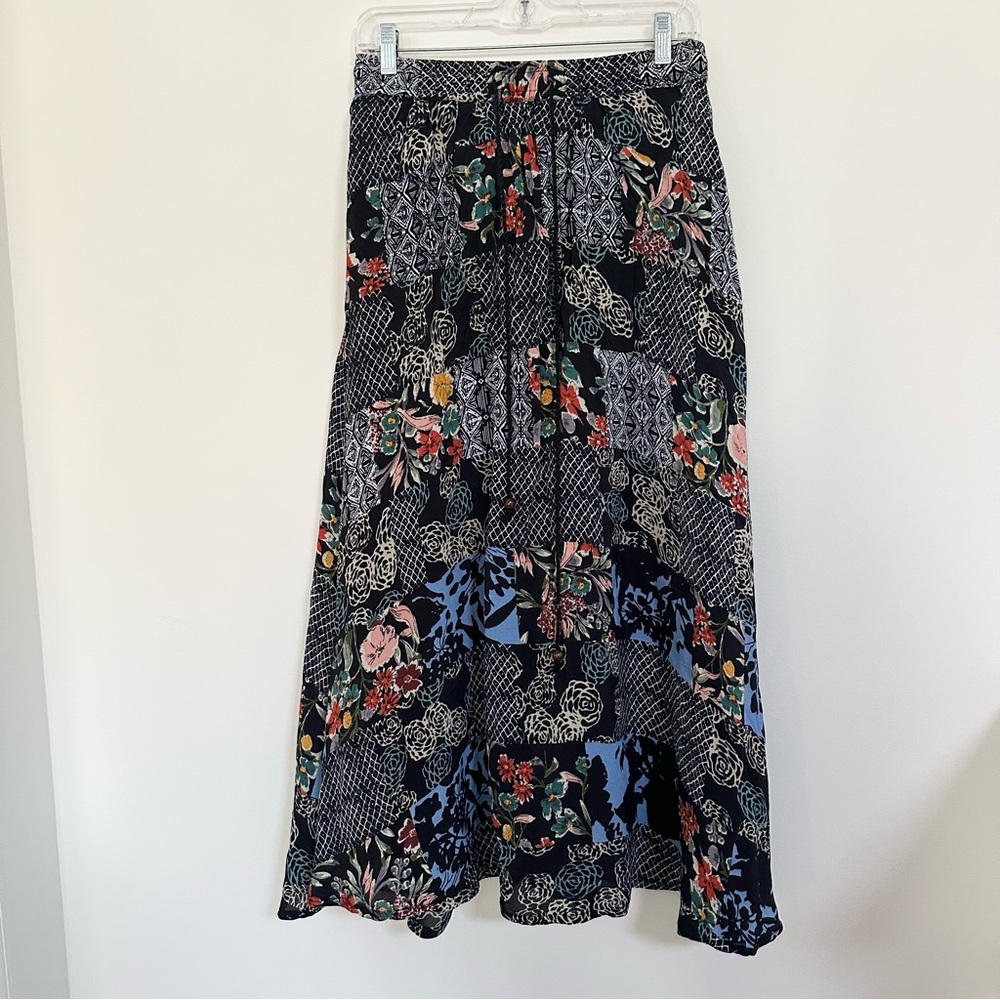 Vintage 80's Boho Patchwork Maxi Skirt Hippie size Medium Pyramid Collection